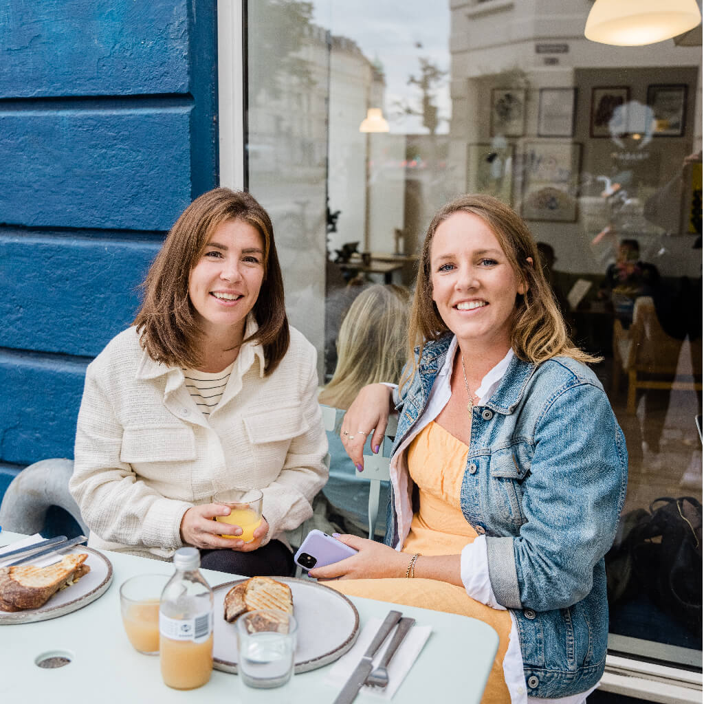 Photo of Annabel Weber (Annabel Jenkins) and Shanna Hermansen, founders of Wordbits alphabet magnets that actually hold stuff